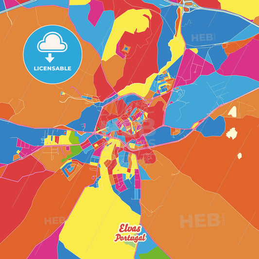 Elvas, Portugal Crazy Colorful Street Map Poster Template - HEBSTREITS Sketches