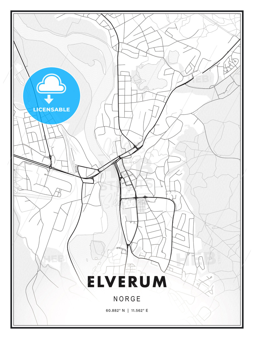 Elverum, Norway, Modern Print Template in Various Formats - HEBSTREITS Sketches