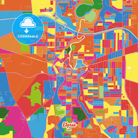 Elyria, United States Crazy Colorful Street Map Poster Template - HEBSTREITS Sketches