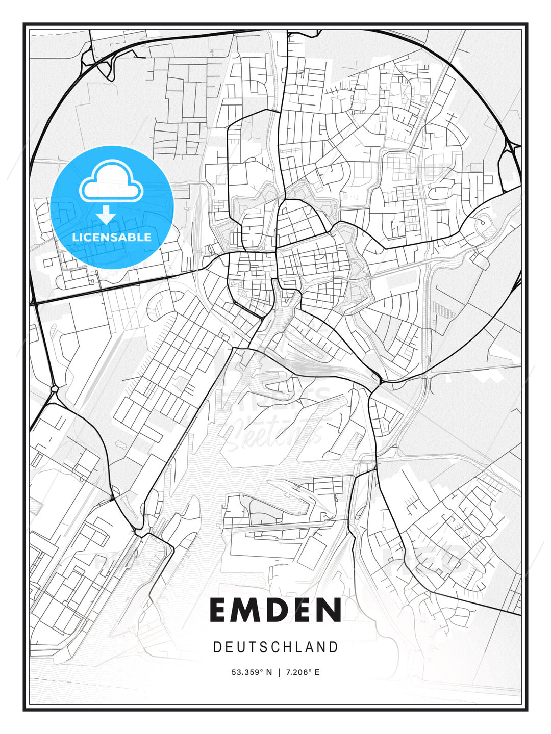 Emden, Germany, Modern Print Template in Various Formats - HEBSTREITS Sketches