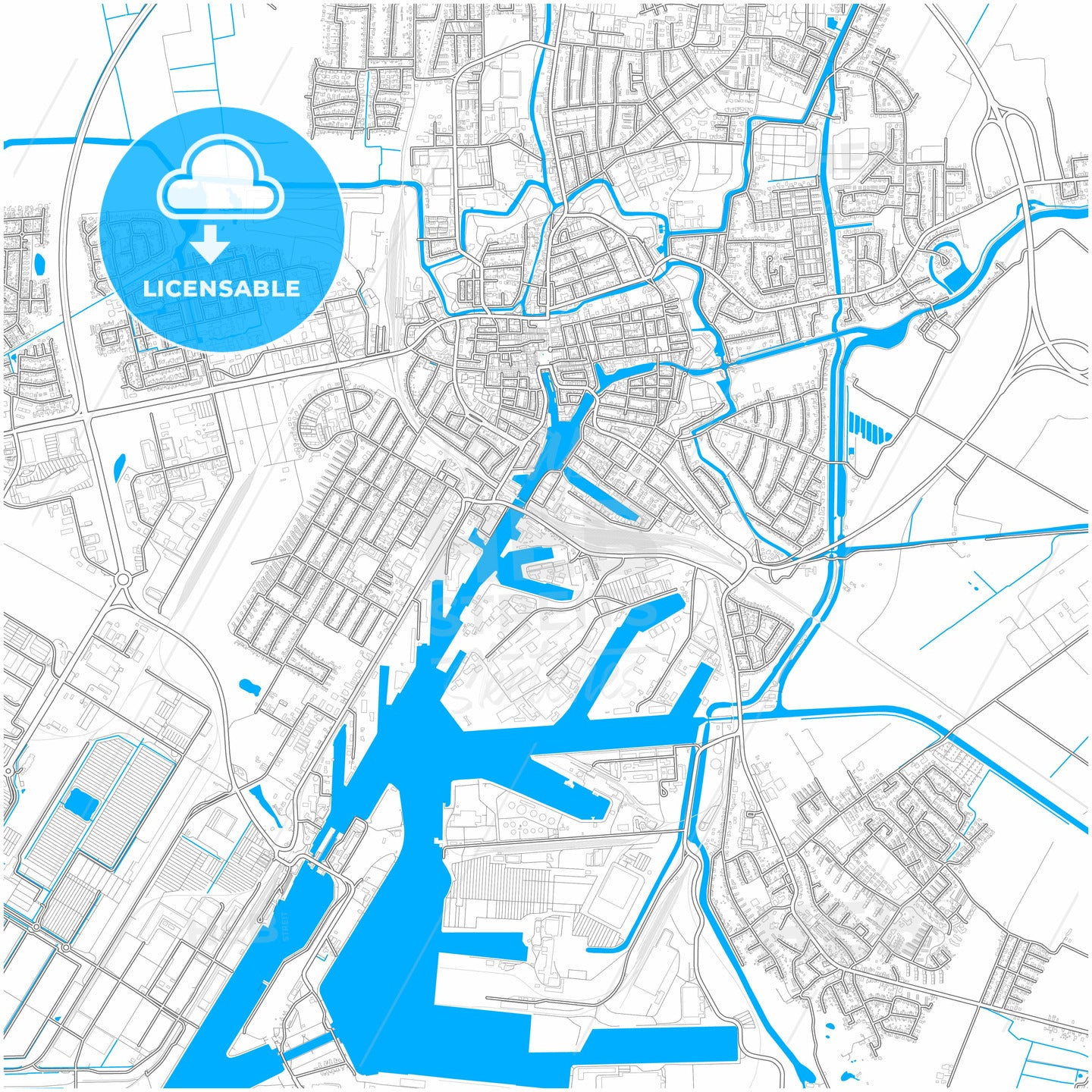 Emden, Lower Saxony, Germany, city map with high quality roads.