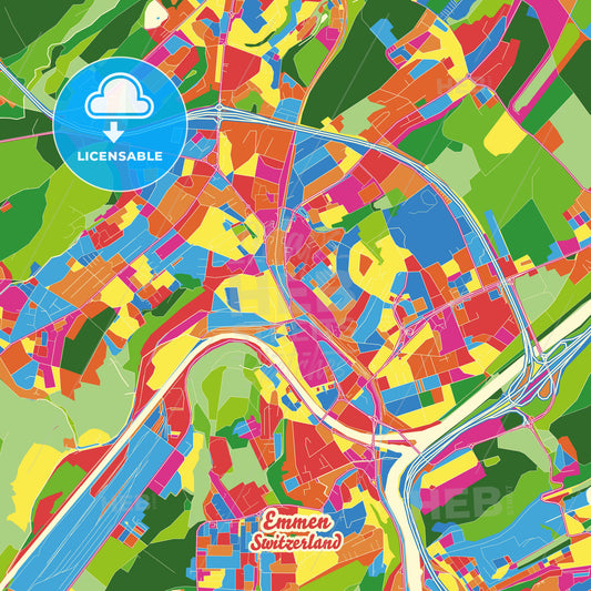 Emmen, Switzerland Crazy Colorful Street Map Poster Template - HEBSTREITS Sketches