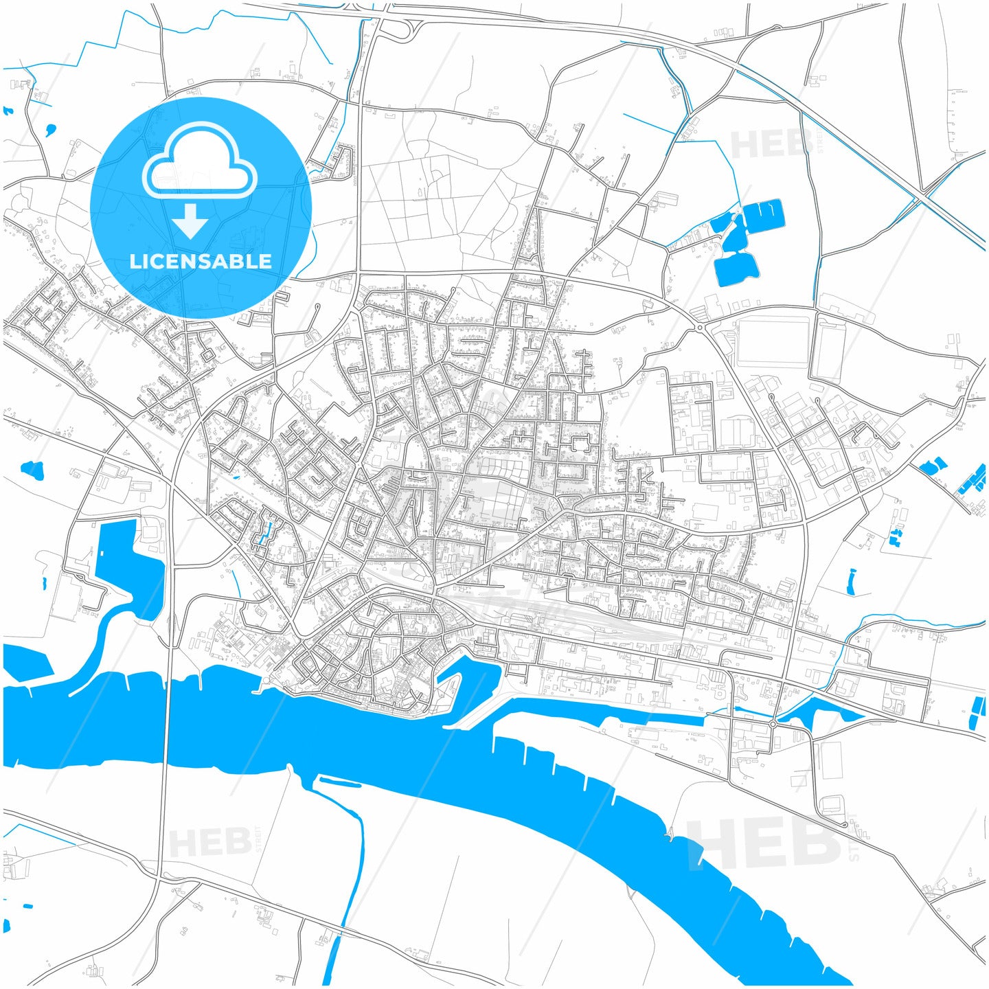 Emmerich am Rhein, North Rhine-Westphalia, Germany, city map with high quality roads.