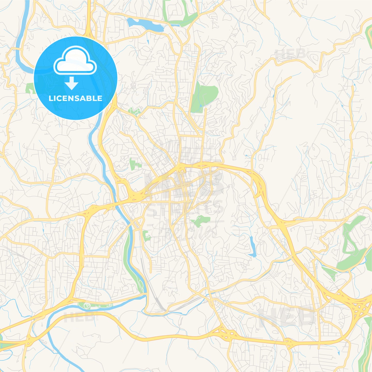 Empty vector map of Asheville, North Carolina, USA