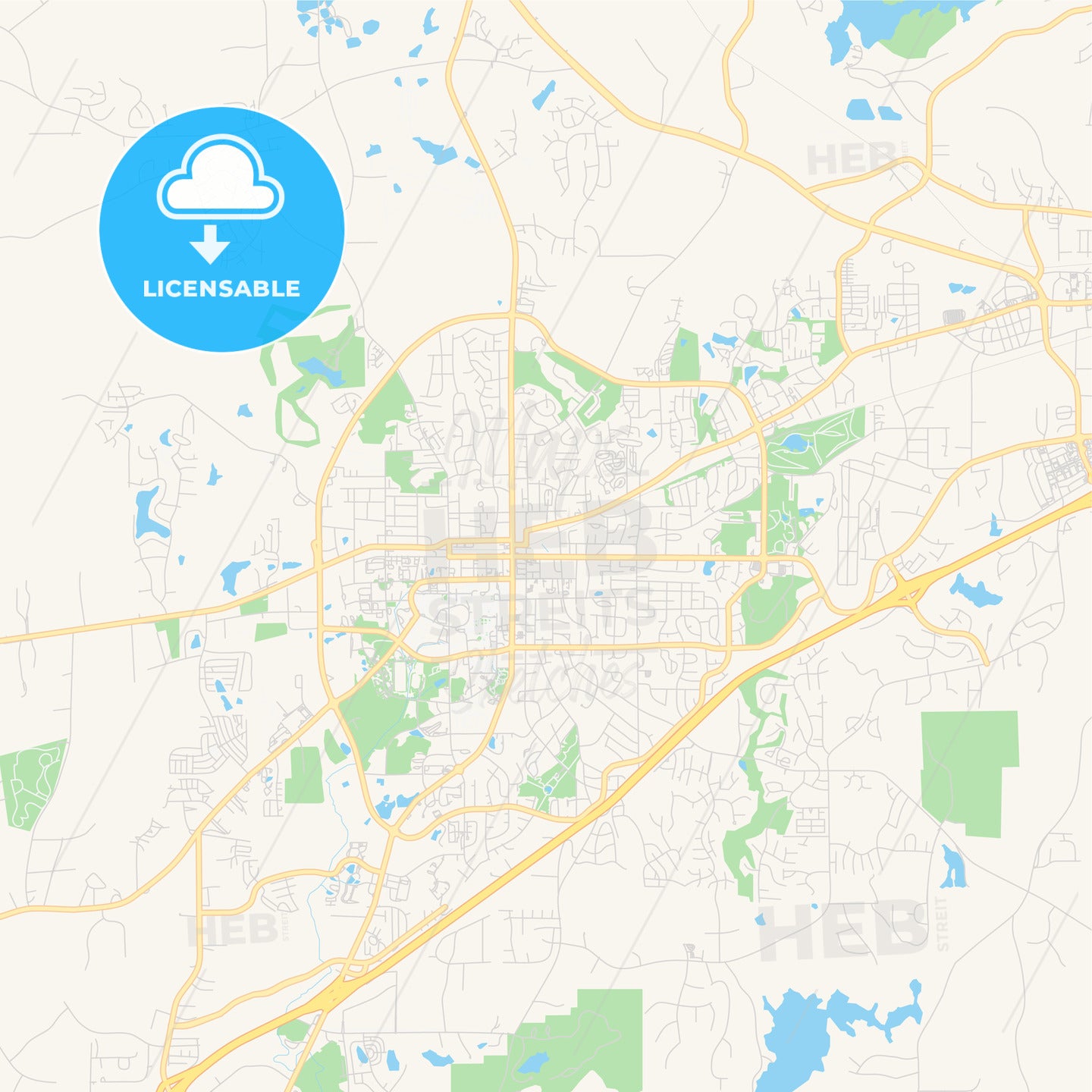 Empty vector map of Auburn, Alabama, USA