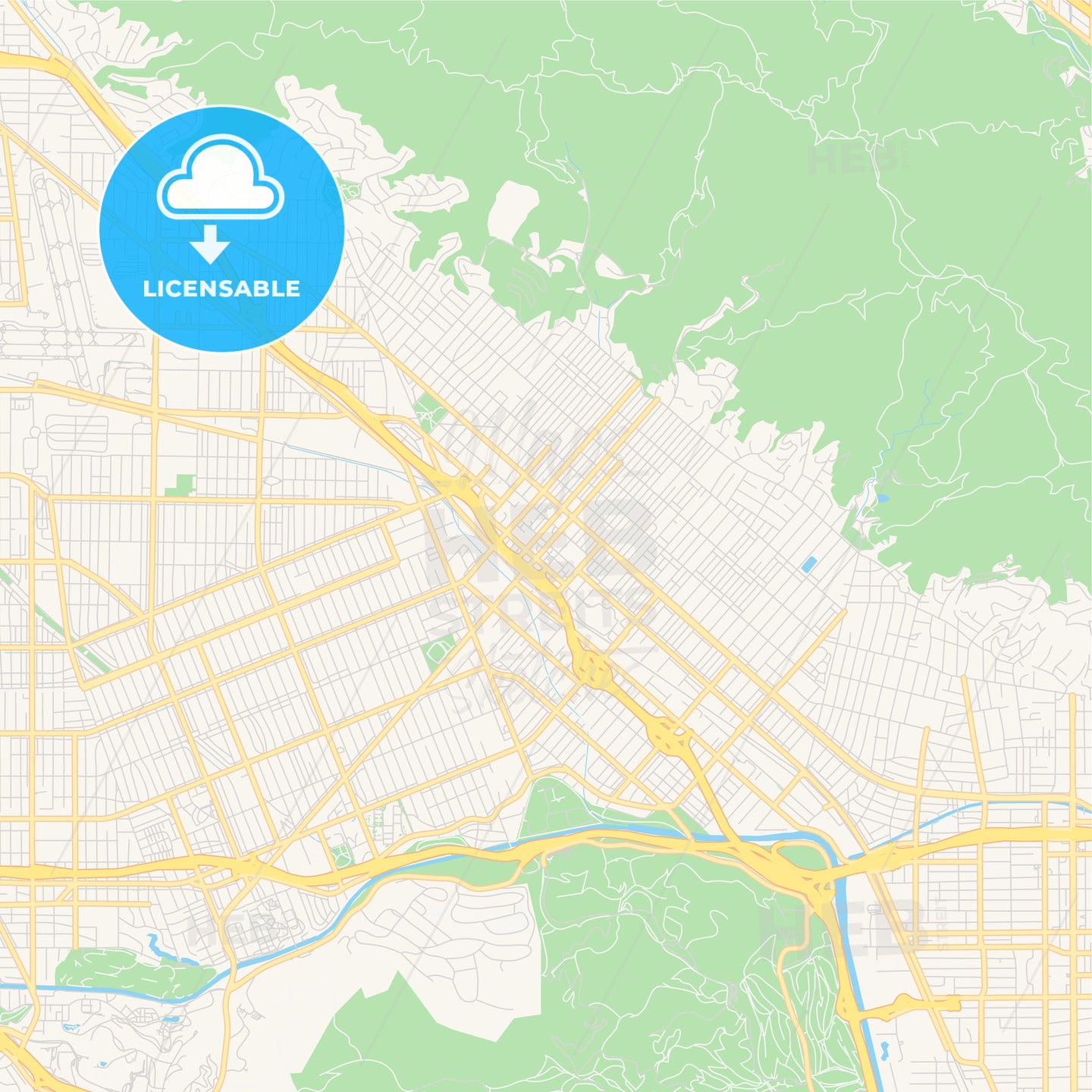 Empty vector map of Burbank, California, USA