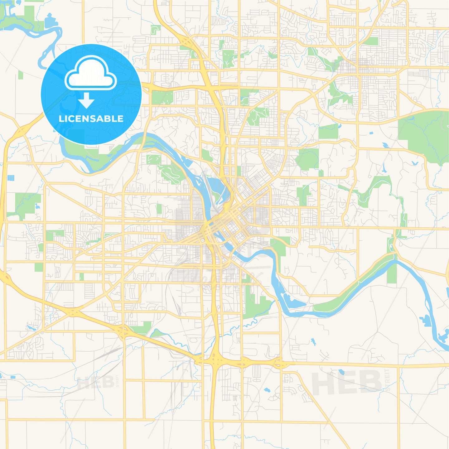 Empty vector map of Cedar Rapids, Iowa, USA