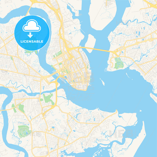 Empty vector map of Charleston, South Carolina, USA