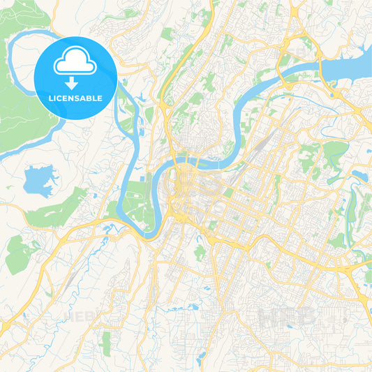 Empty vector map of Chattanooga, Tennessee, USA