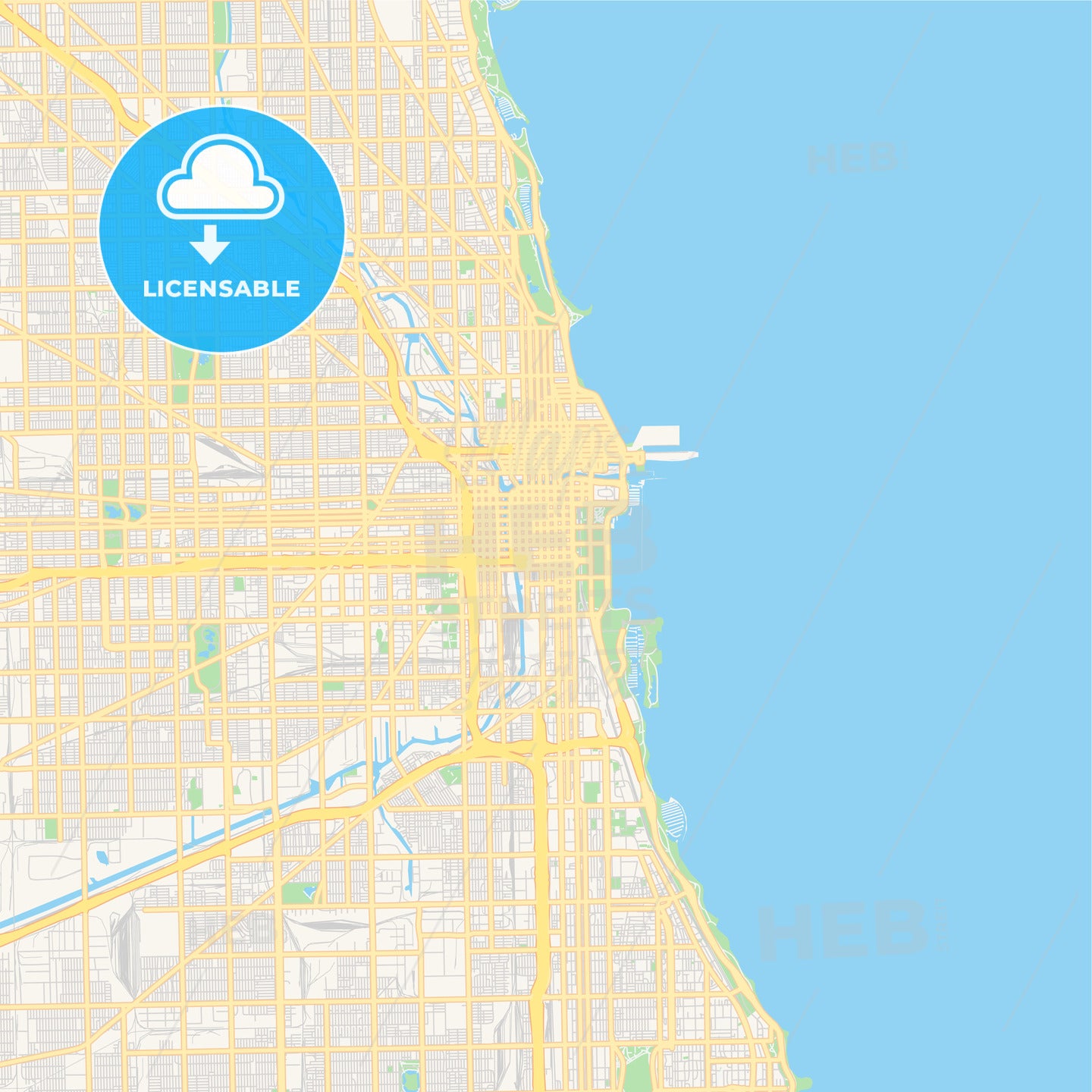 Empty vector map of Chicago, Illinois, USA