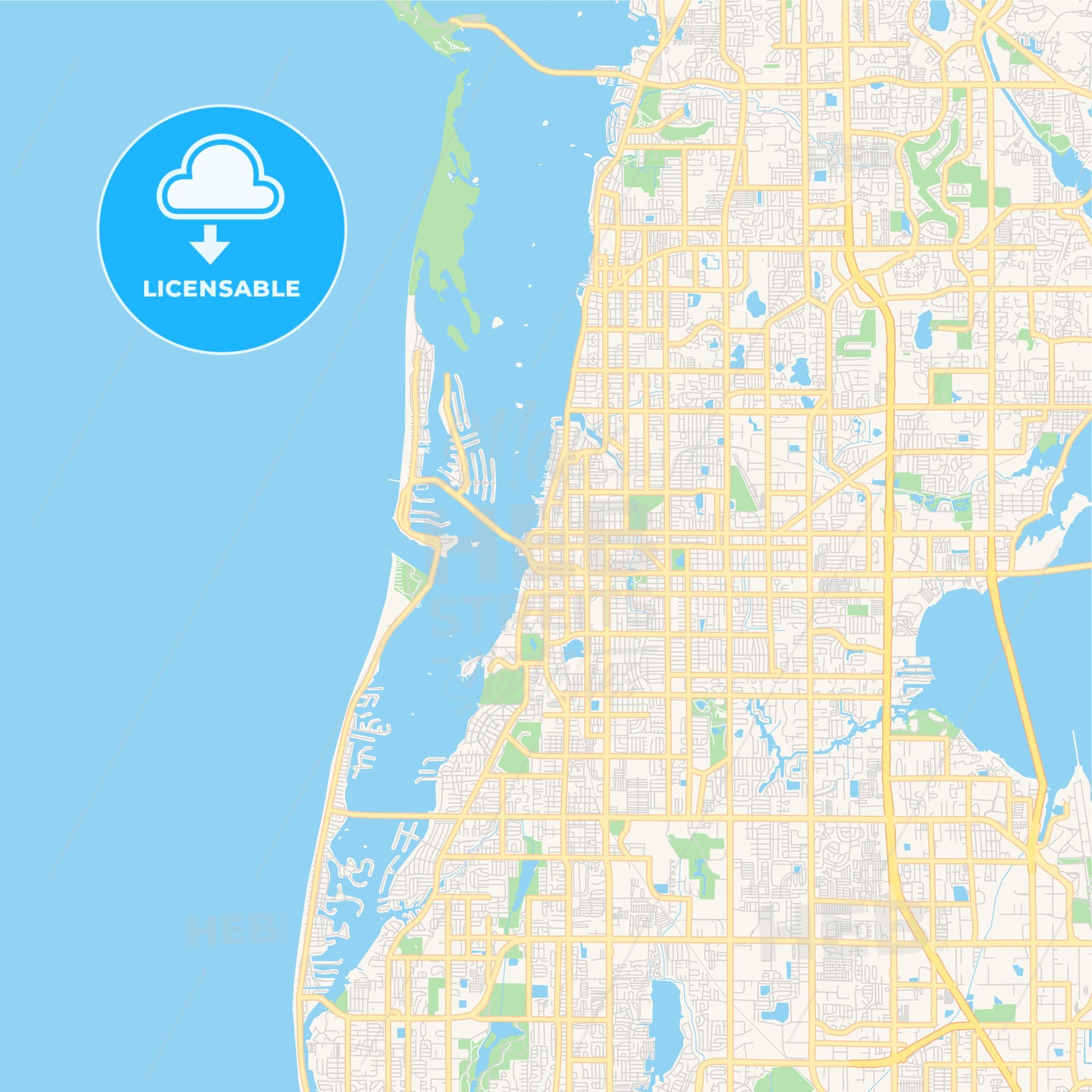 Empty vector map of Clearwater, Florida, USA