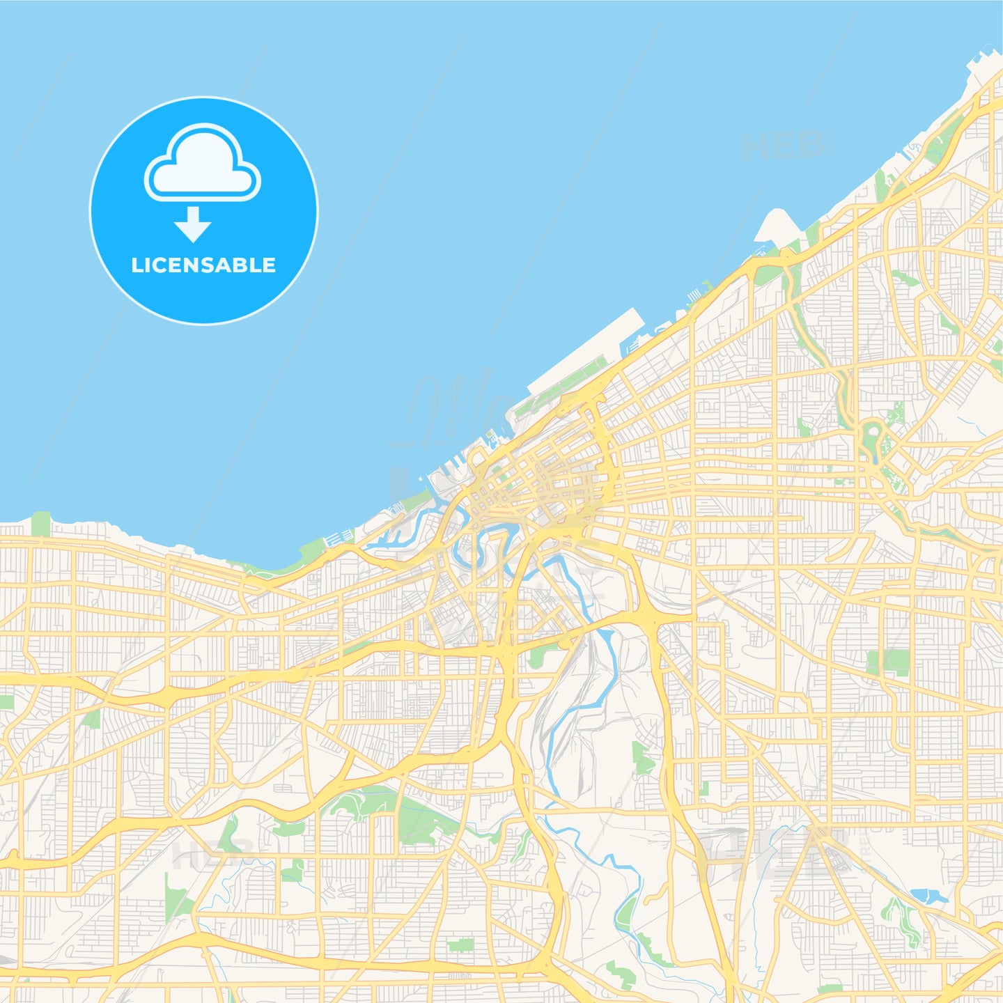 Empty vector map of Cleveland, Ohio, USA
