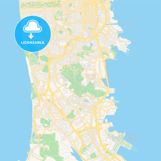 Empty vector map of Daly City, California, USA