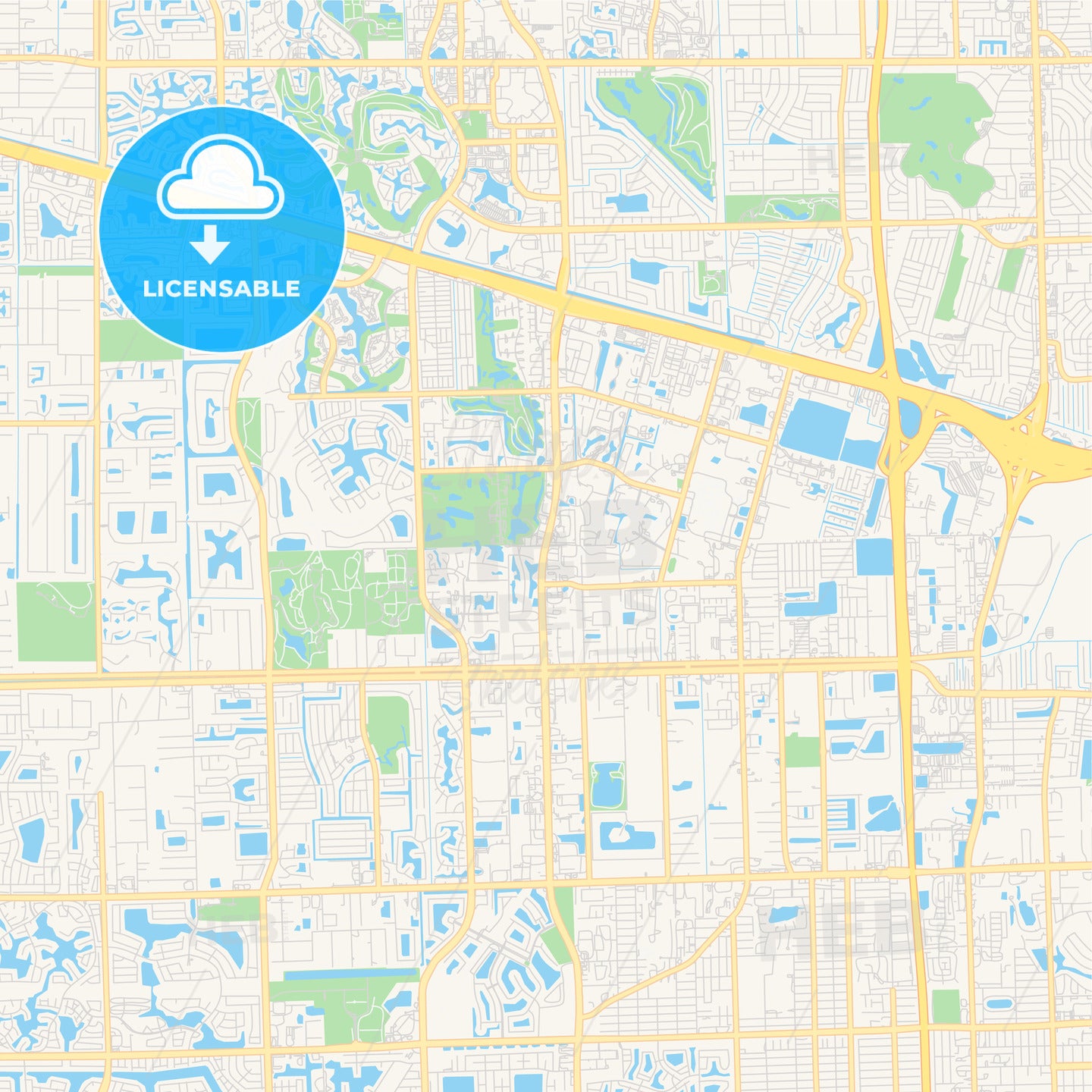 Empty vector map of Davie, Florida, USA