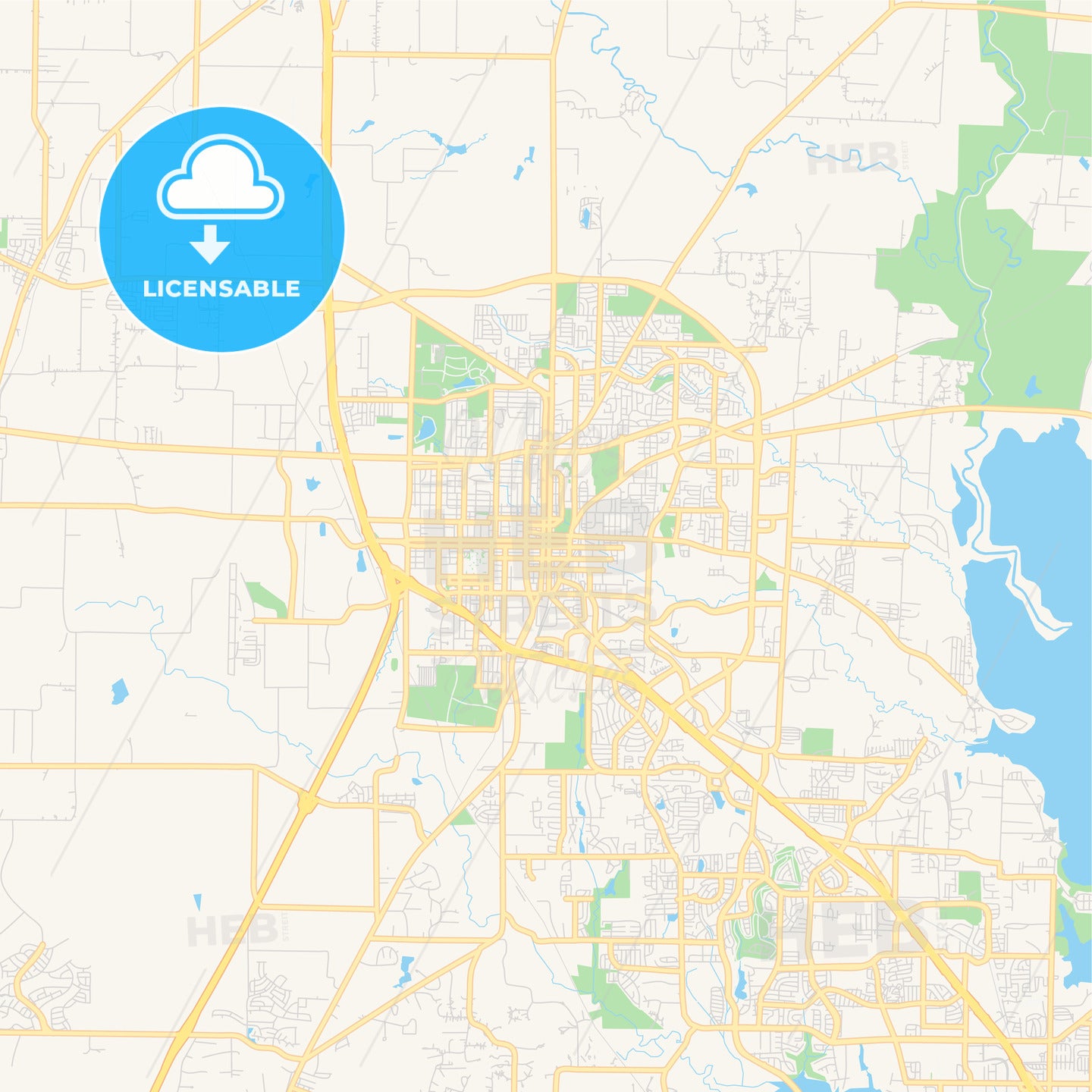 Empty vector map of Denton, Texas, USA