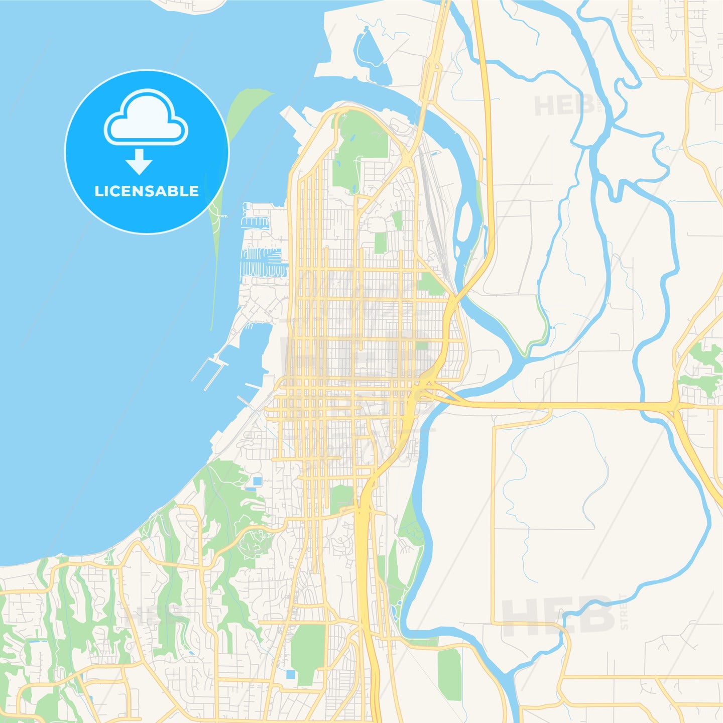 Empty vector map of Everett, Washington, USA