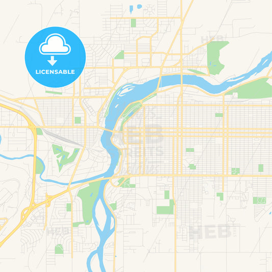 Empty vector map of Great Falls, Montana, USA