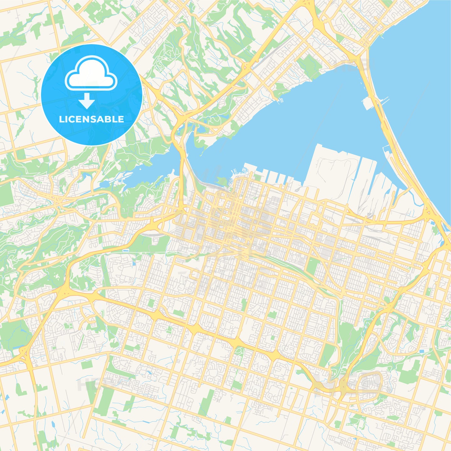 Empty vector map of Hamilton, Ontario, Canada
