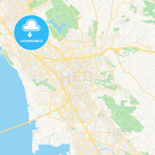 Empty vector map of Hayward, California, USA