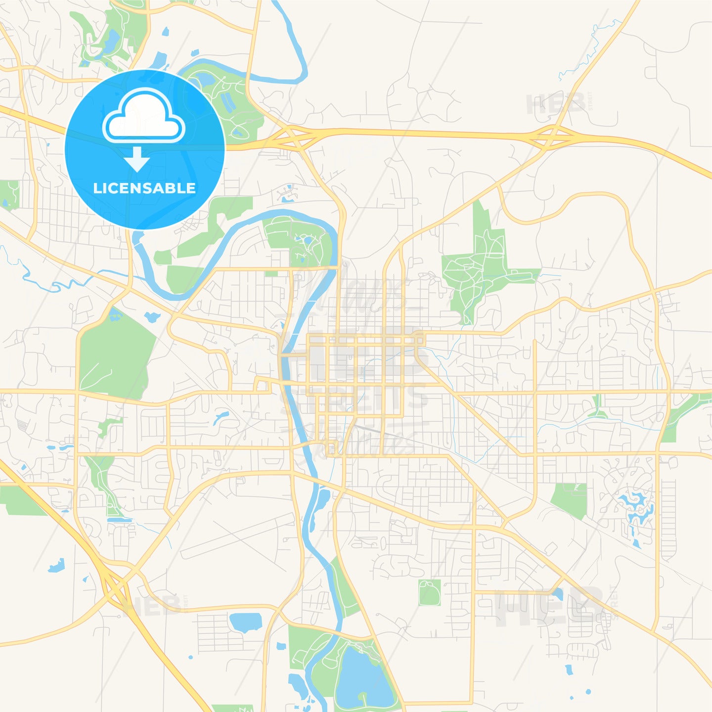 Empty vector map of Iowa City, Iowa, USA