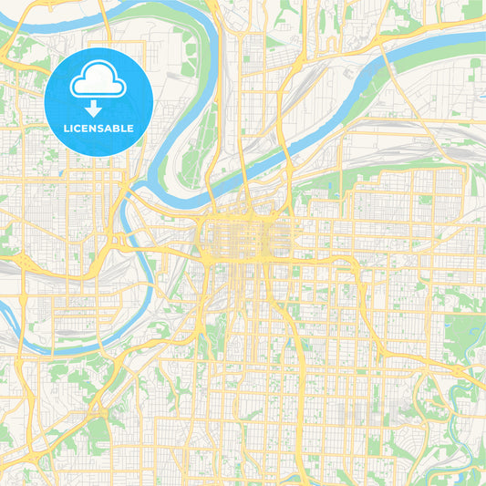 Empty vector map of Kansas City, Missouri, USA