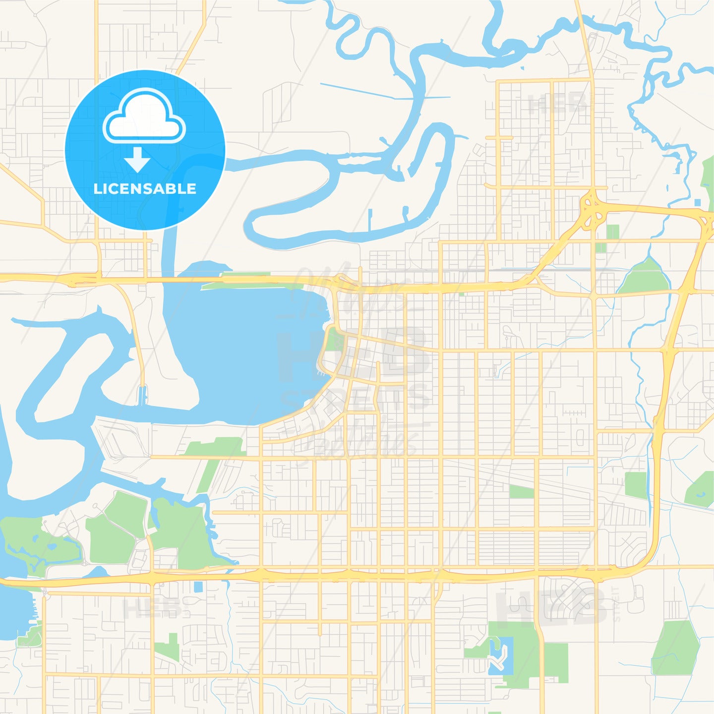 Empty vector map of Lake Charles, Louisiana, USA