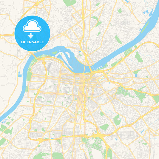 Empty vector map of Louisville, Kentucky, USA