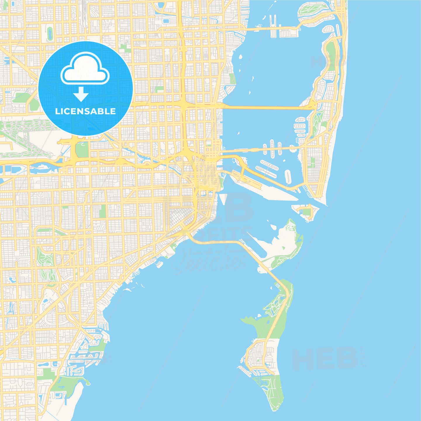 Empty vector map of Miami, Florida, USA