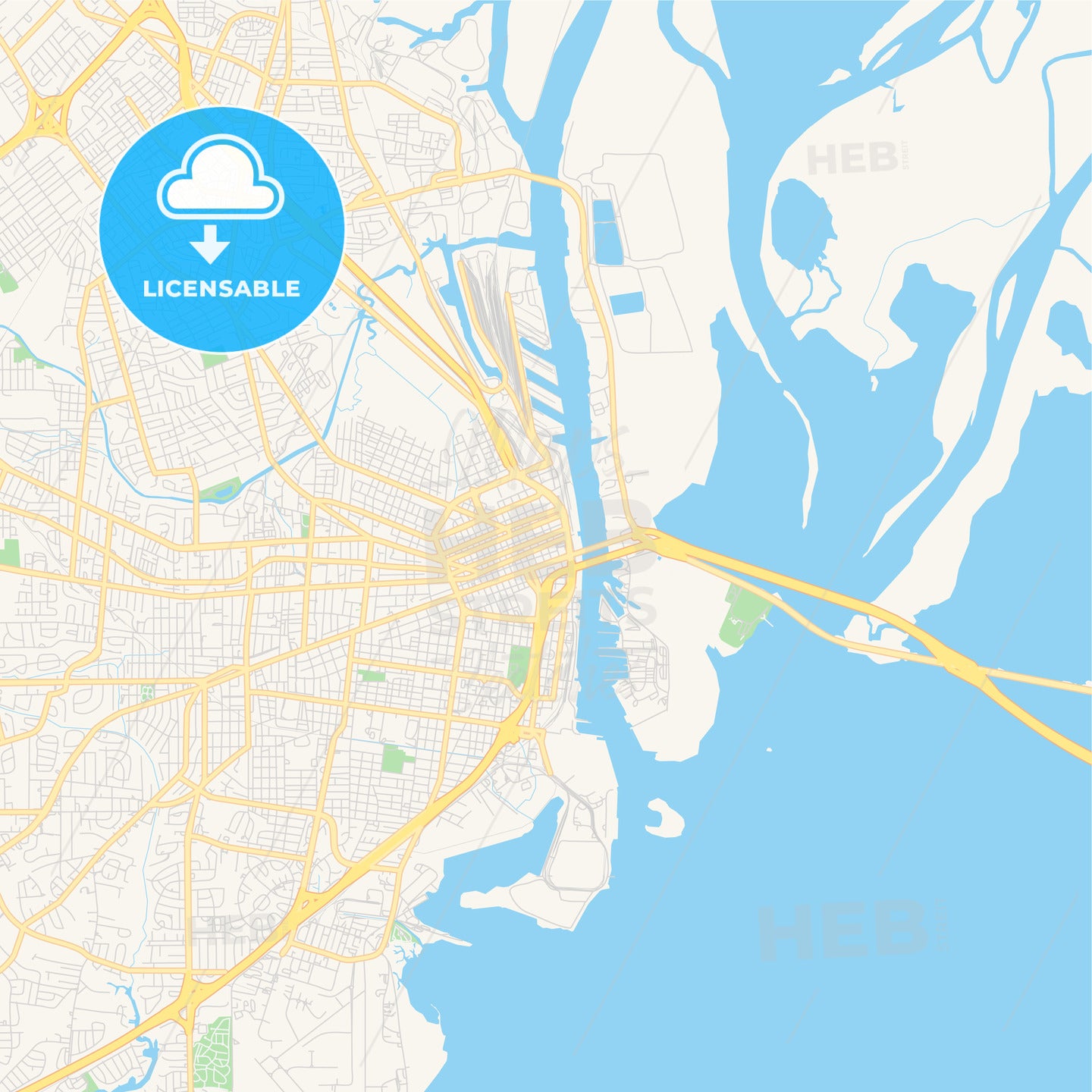 Empty vector map of Mobile, Alabama, USA