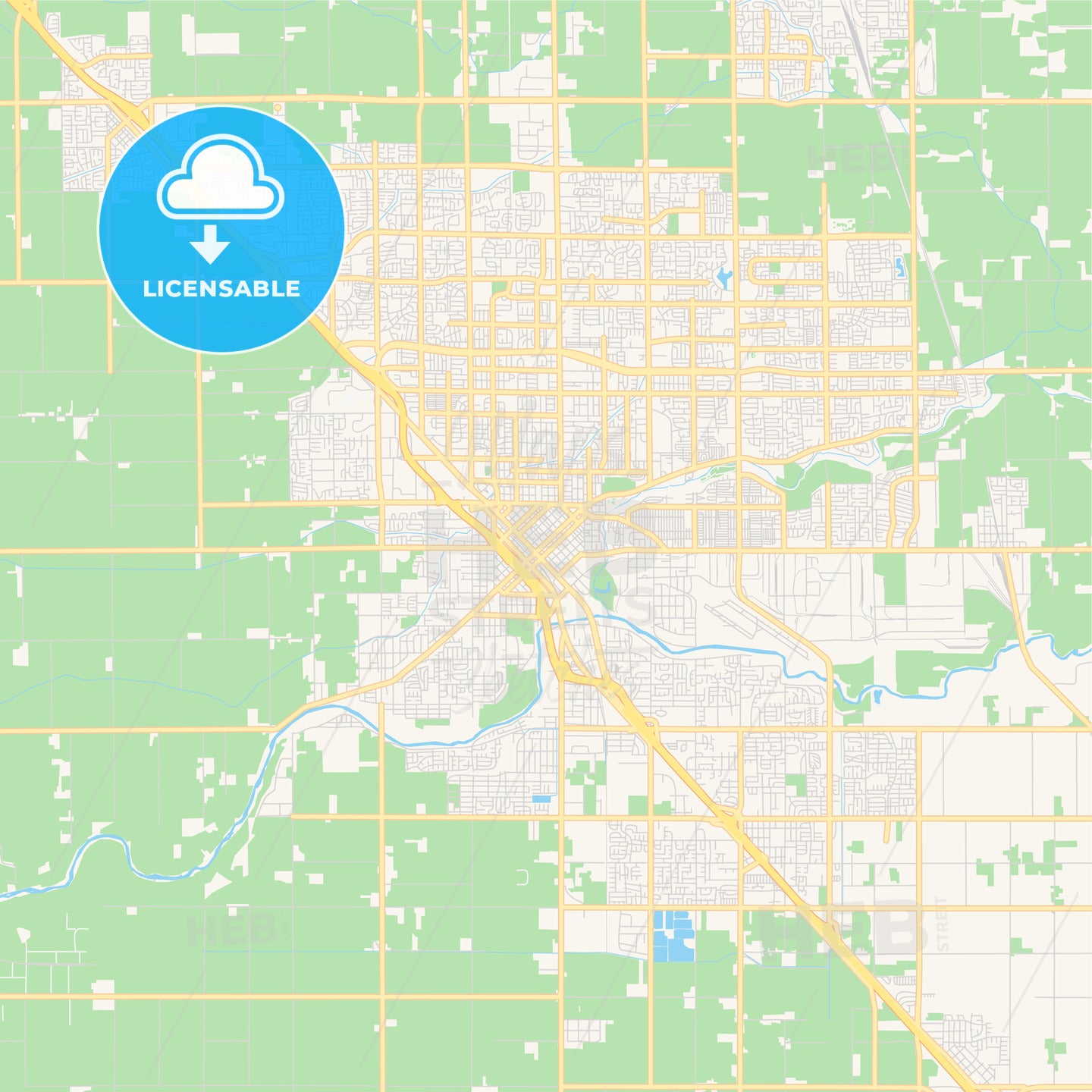Empty vector map of Modesto, California, USA