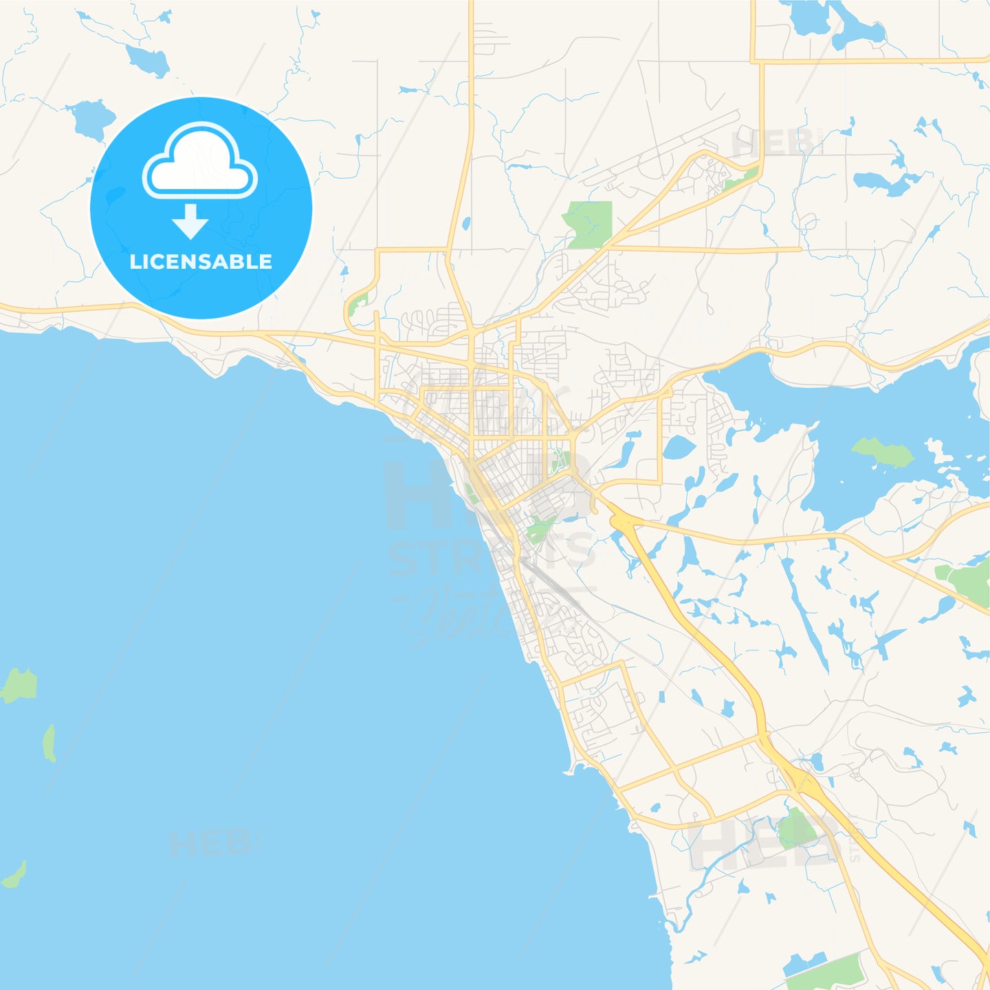 Empty vector map of North Bay, Ontario, Canada