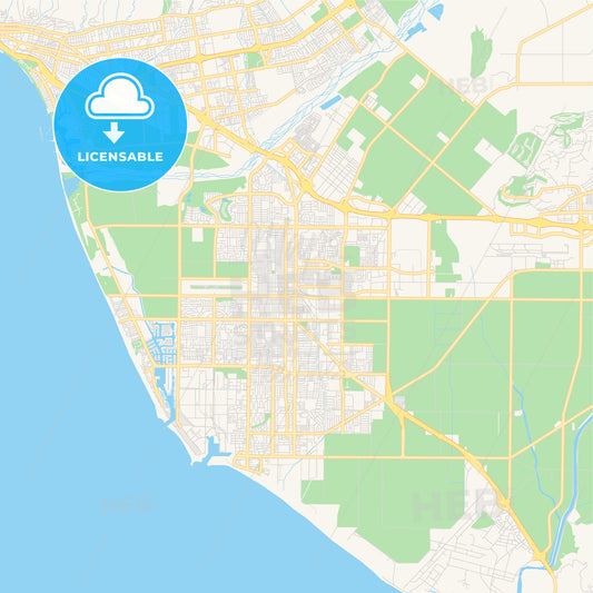 Empty vector map of Oxnard, California, USA