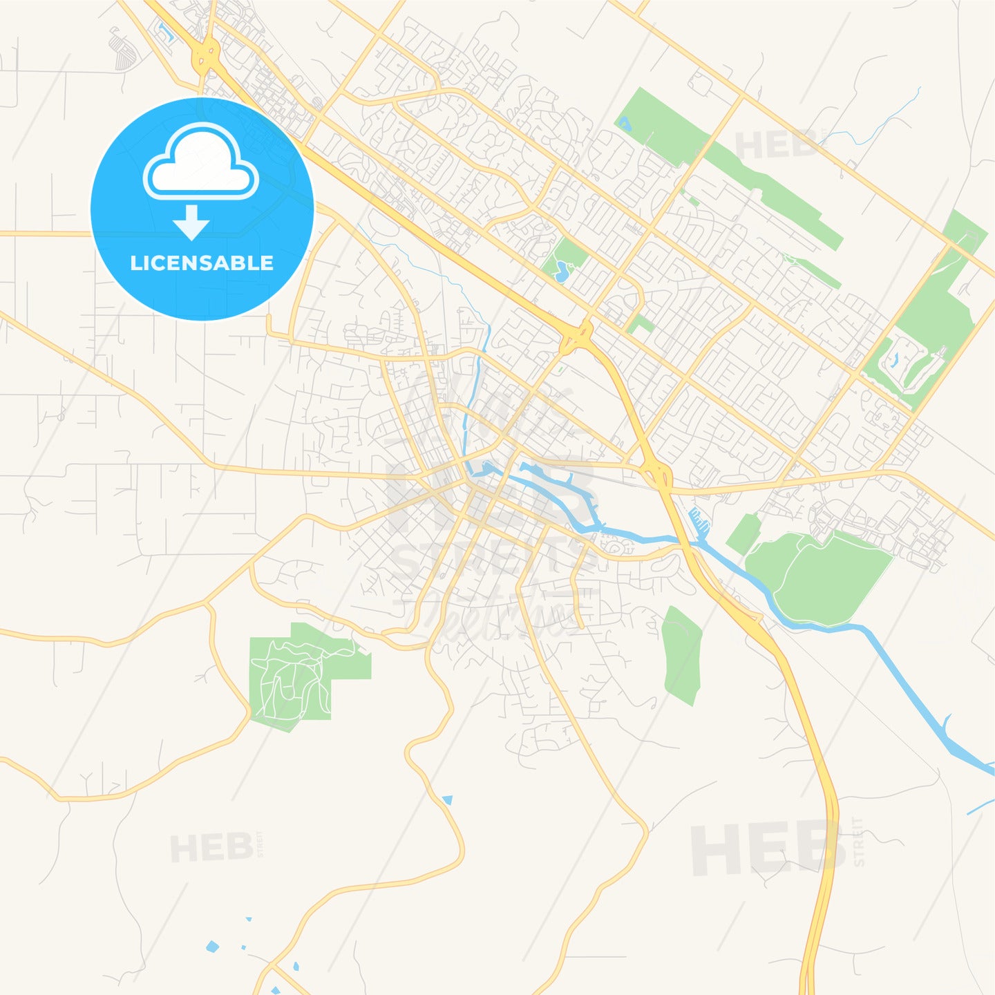 Empty vector map of Petaluma, California, USA