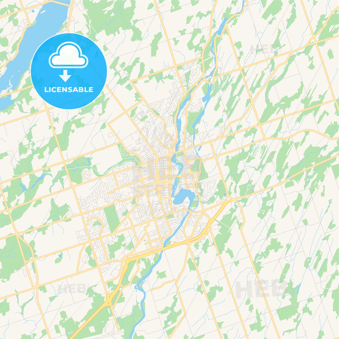 Empty vector map of Peterborough, Ontario, Canada