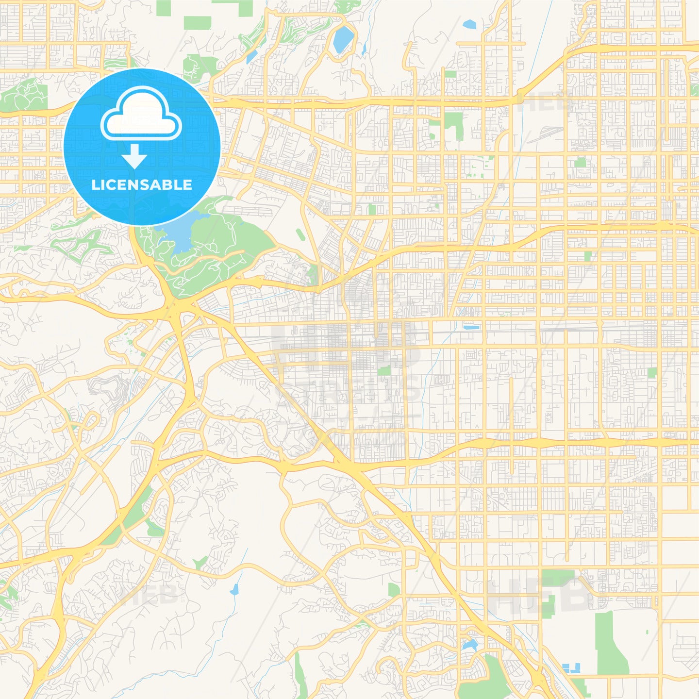 Empty vector map of Pomona, California, USA