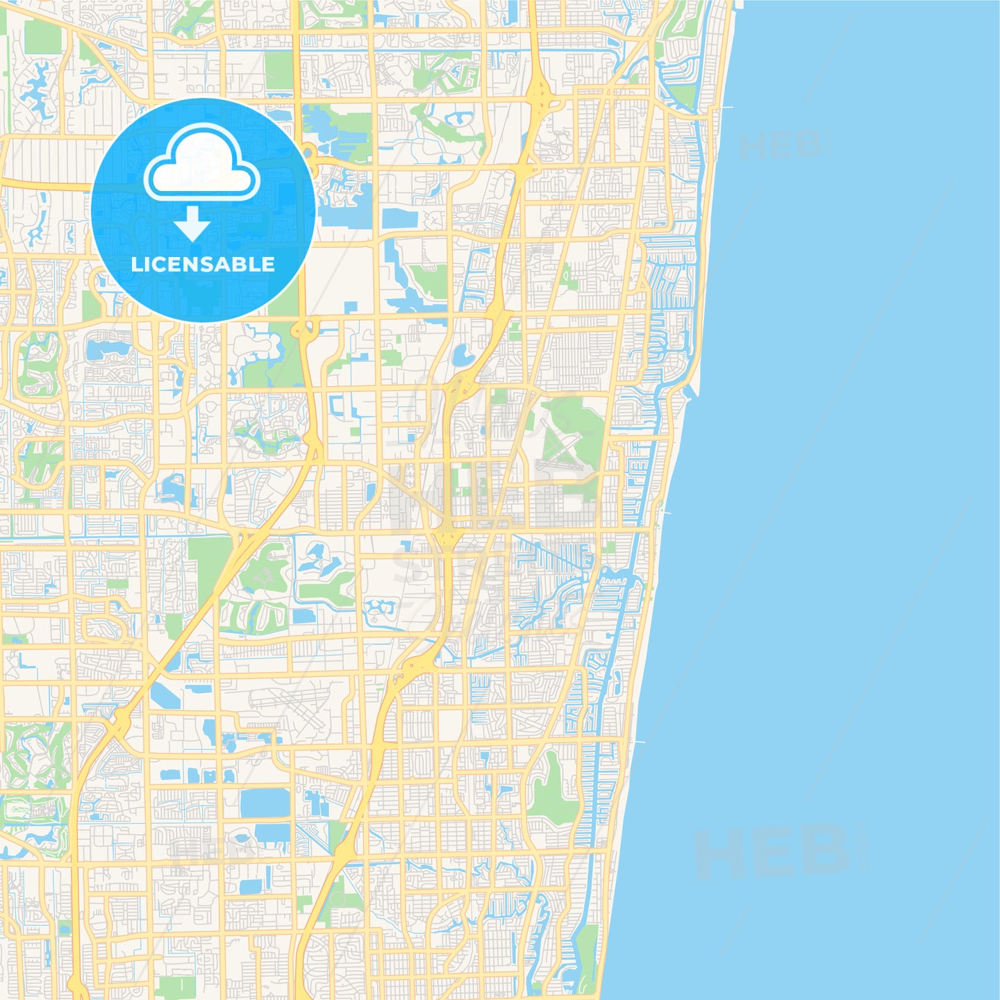 Empty vector map of Pompano Beach, Florida, USA