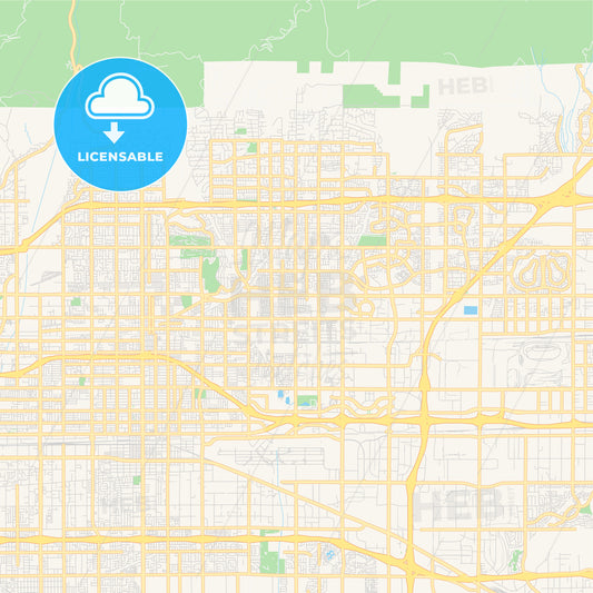 Empty vector map of Rancho Cucamonga, California, USA