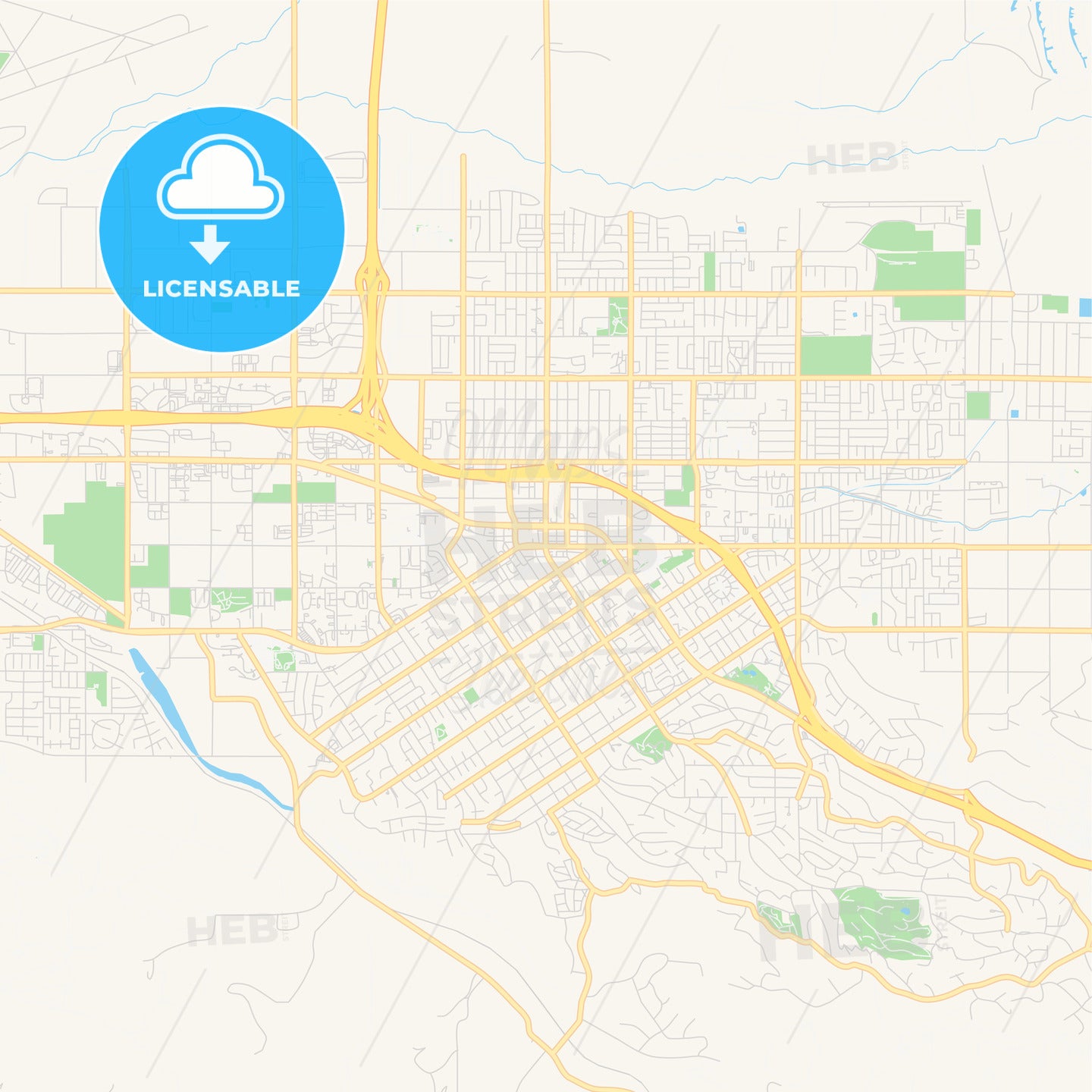Empty vector map of Redlands, California, USA