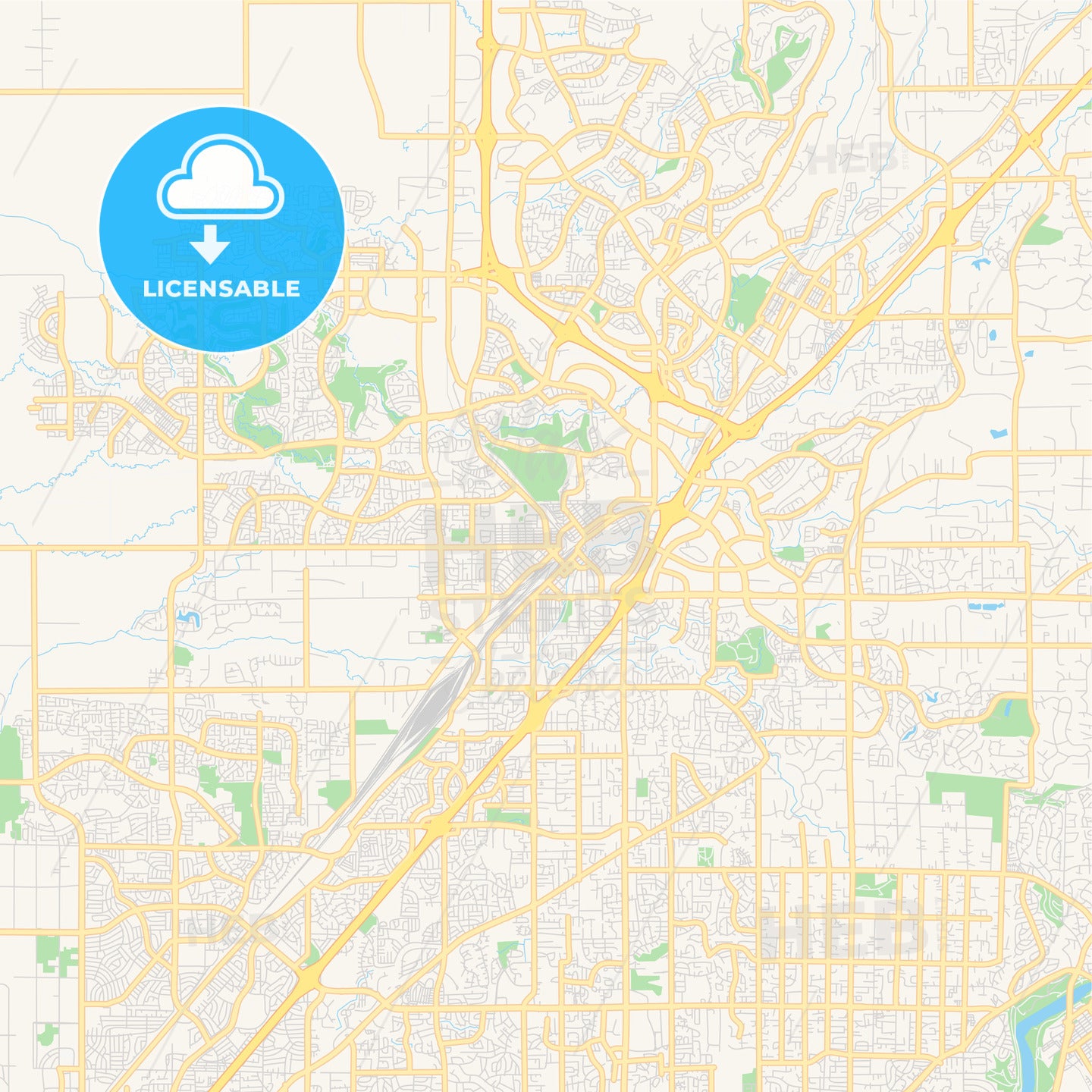 Empty vector map of Roseville, California, USA