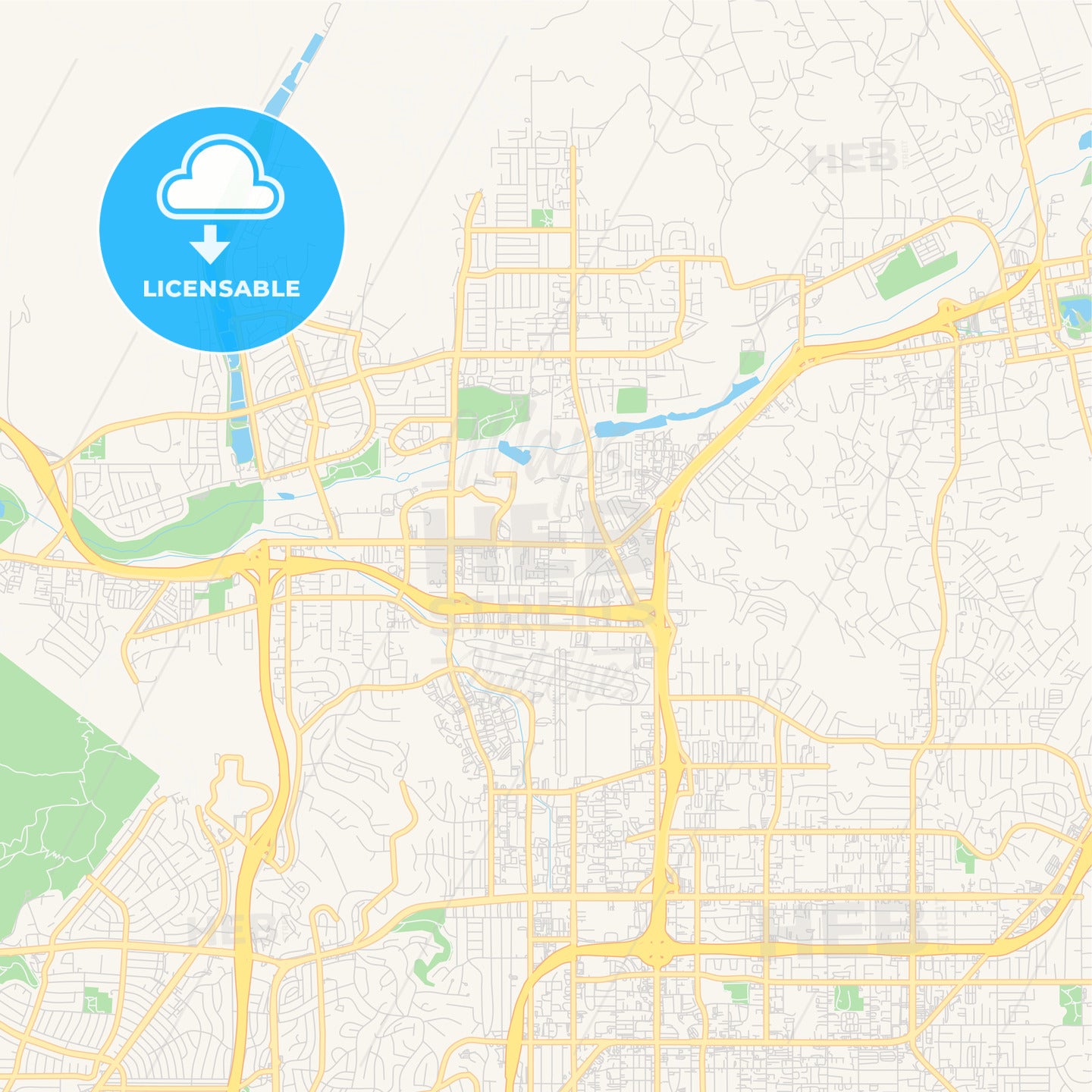 Empty vector map of Santee, California, USA