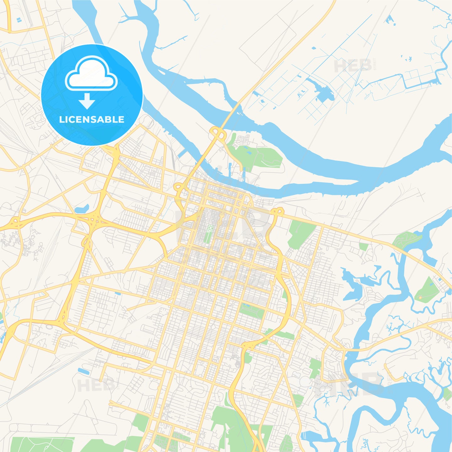 Empty vector map of Savannah, Georgia, USA