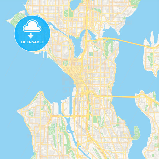 Empty vector map of Seattle, Washington, USA