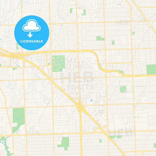 Empty vector map of Southfield, Michigan, USA