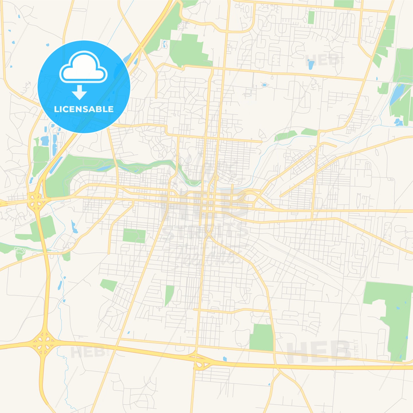 Empty vector map of Springfield, Ohio, USA