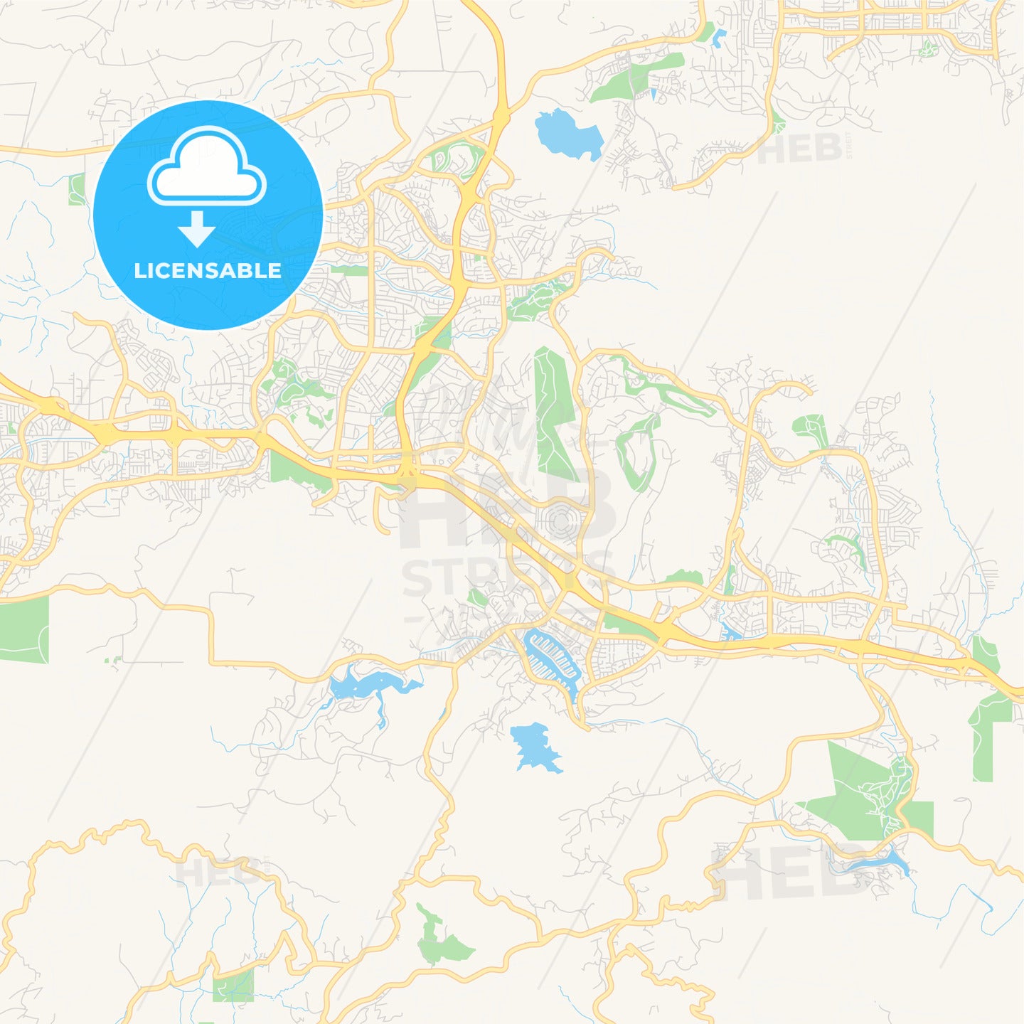 Empty vector map of Thousand Oaks, California, USA