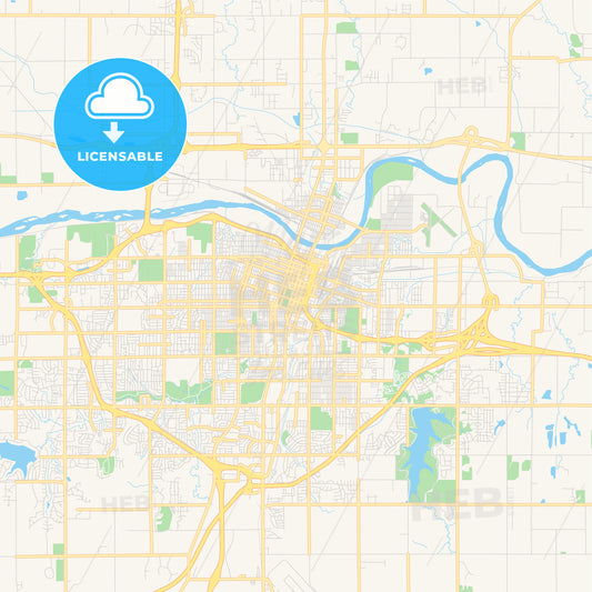 Empty vector map of Topeka, Kansas, USA