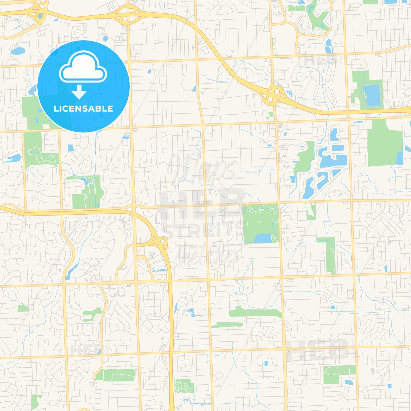 Empty vector map of Troy, Michigan, USA