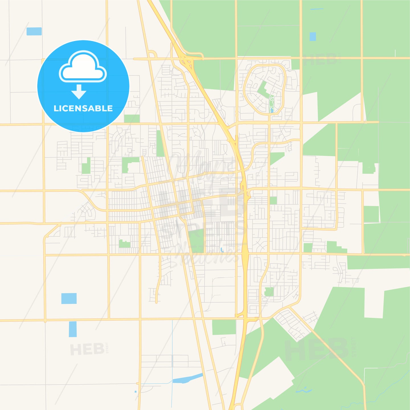 Empty vector map of Tulare, California, USA