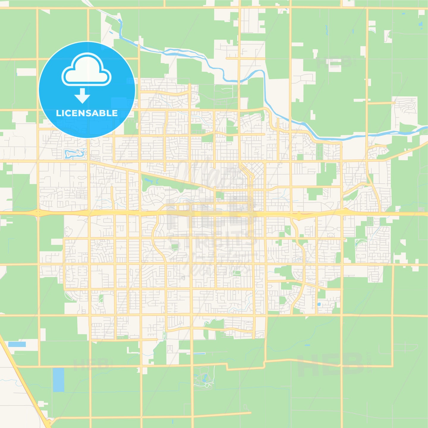 Empty vector map of Visalia, California, USA