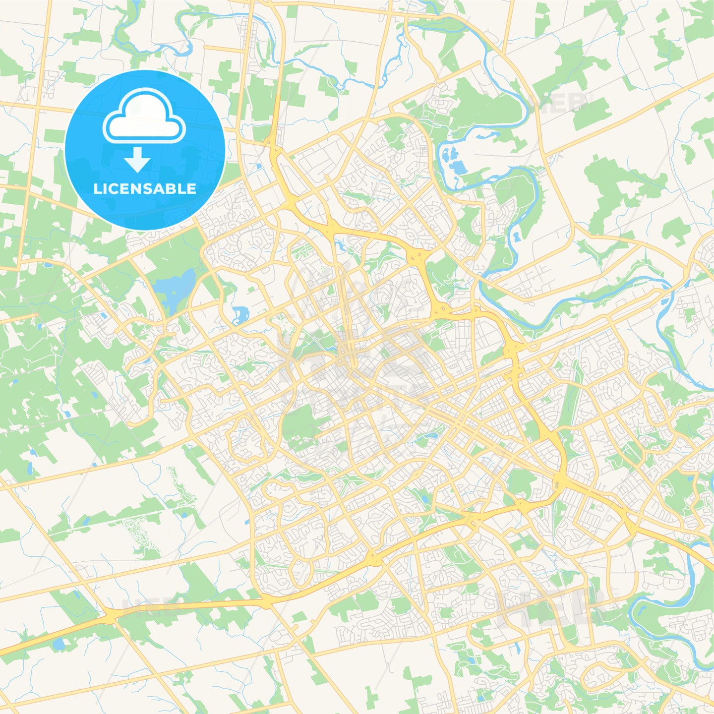 Empty vector map of Waterloo, Ontario, Canada